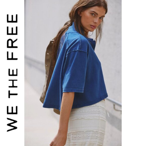 Free People | We The Free | Denmark Polo Top in Bellweather Blue | XL - Picture 5 of 6